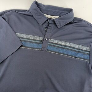 Travis Mathew Mens Polo Shirt Navy Blue Striped Short Sleeve Golf Casual Top L